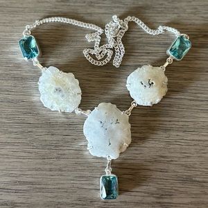0228 Hand Crafted White and Silver Necklace with Textured Spheres